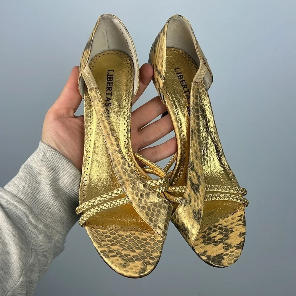 Libertas braided gold and reptile pattern strappy heels size 37